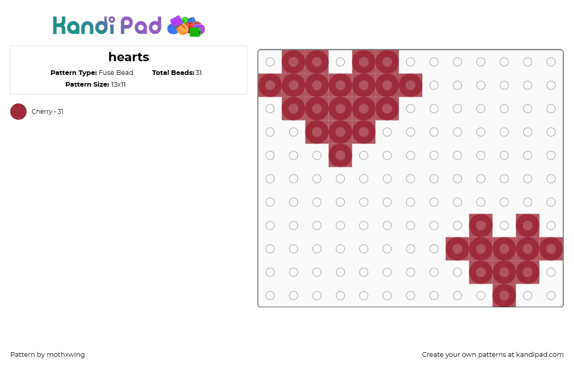 hearts - Fuse Bead Pattern by mothxwing on Kandi Pad - 