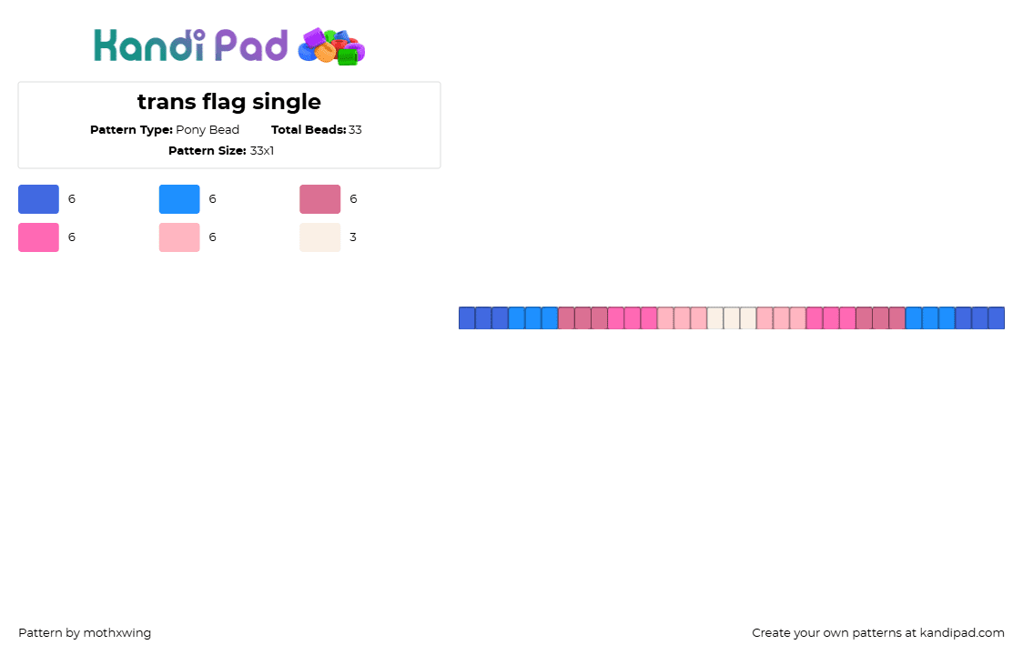trans flag single - Pony Bead Pattern by mothxwing on Kandi Pad - trans,pride,single,bracelet,gradient,pink,blue