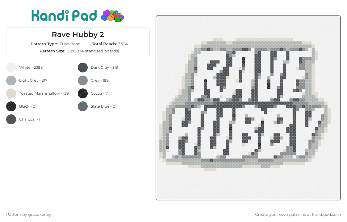 Rave Hubby 2 - Fuse Bead Pattern by gracekerley on Kandi Pad - rave hubby,text,edm,white