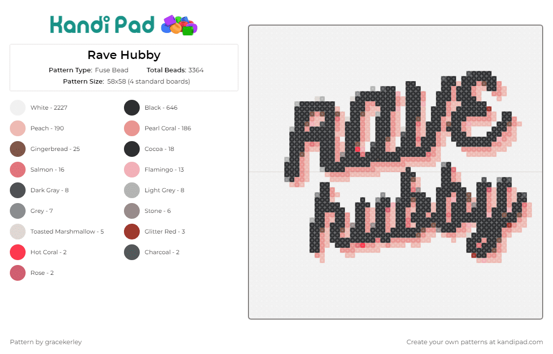Rave Hubby - Fuse Bead Pattern by gracekerley on Kandi Pad - rave hubby,text,cursive,edm,black