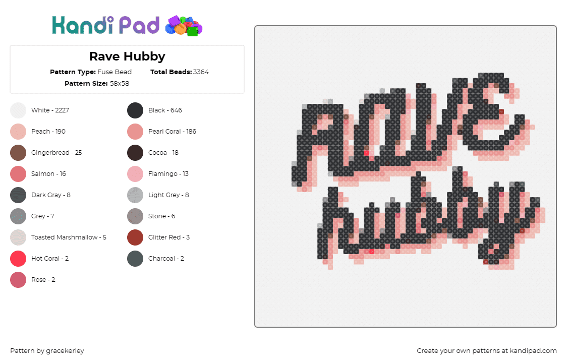 Rave Hubby - Fuse Bead Pattern by gracekerley on Kandi Pad - rave hubby,text,cursive,edm,black