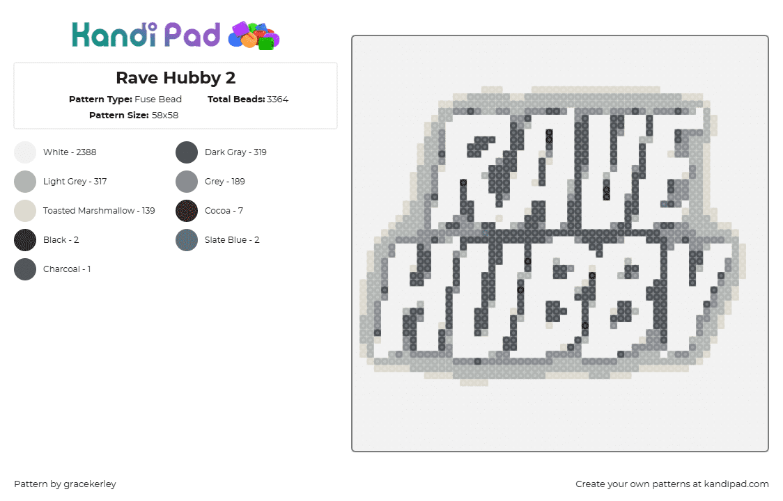 Rave Hubby 2 - Fuse Bead Pattern by gracekerley on Kandi Pad - rave hubby,text,edm,white