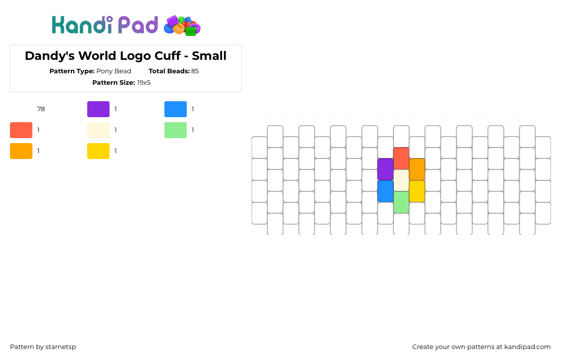 Dandy\'s World Logo Cuff - Small - Pony Bead Pattern by starnetsp on Kandi Pad - dandys world,logo,simple,cuff,white