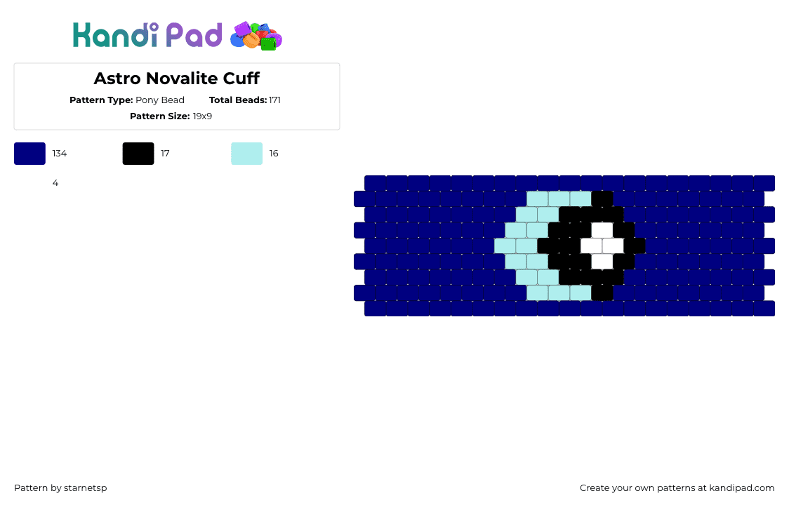 Astro Novalite Cuff - Pony Bead Pattern by starnetsp on Kandi Pad - astro,dandys world,simple,video game,cuff,blue,light blue