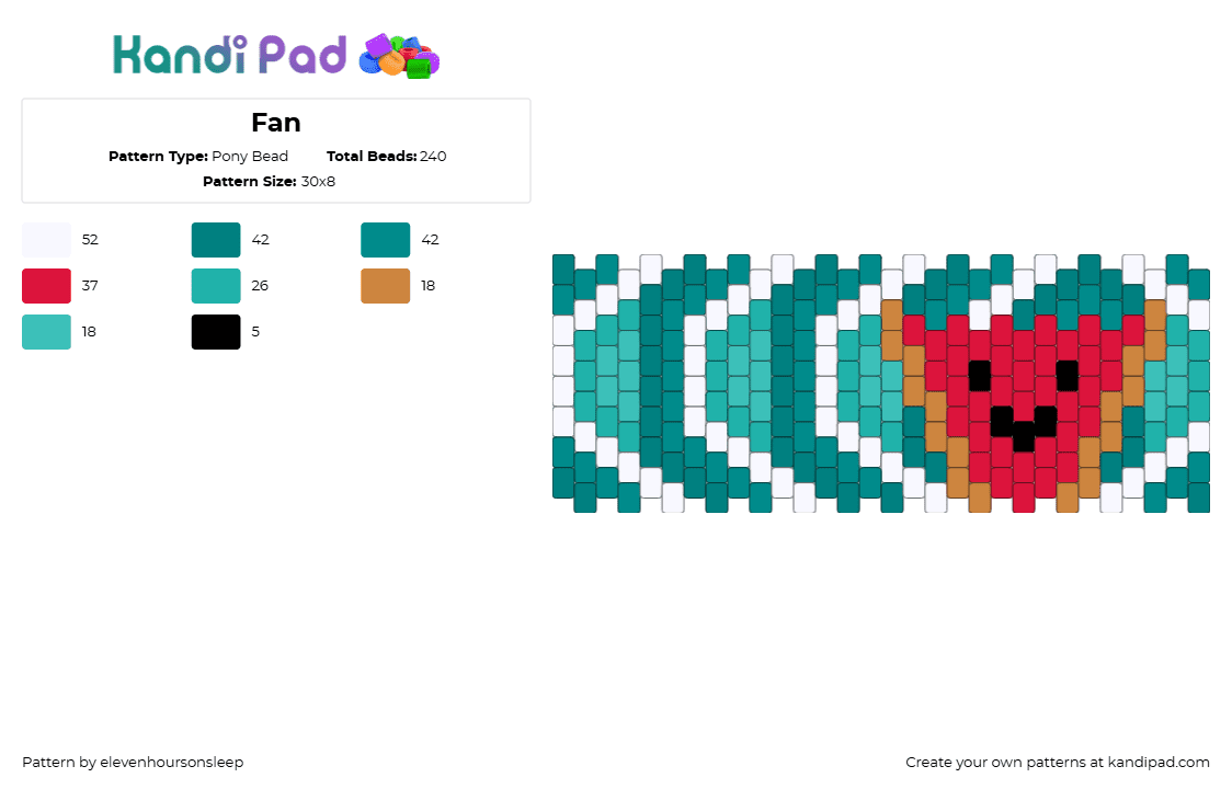 Fan - Pony Bead Pattern by elevenhoursonsleep on Kandi Pad - fan,inanimate insanity,chevron,animation,tv show,cuff,teal,red