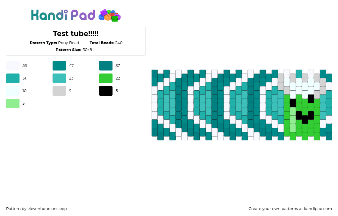 Test tube!!!!! - Pony Bead Pattern by elevenhoursonsleep on Kandi Pad - test tube,inanimate insanity,chevron,animation,tv show,cuff,teal,green