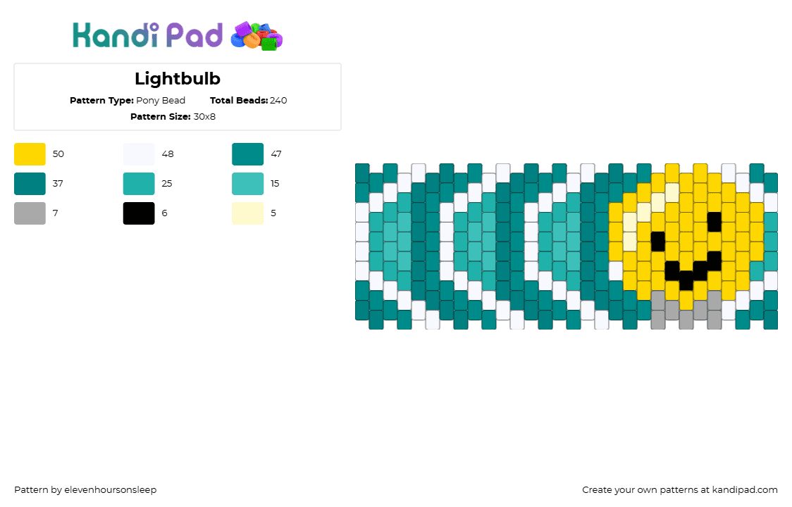 Lightbulb - Pony Bead Pattern by elevenhoursonsleep on Kandi Pad - lightbulb,inanimate insanity,chevron,cuff,animation,tv show,teal,yellow