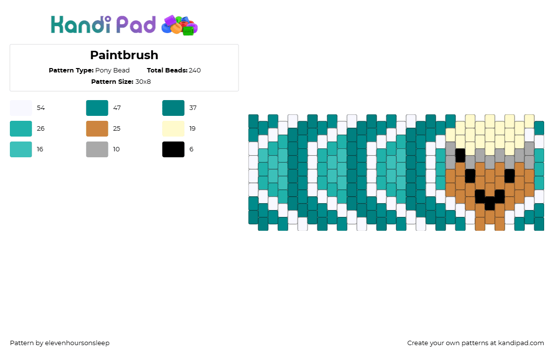 Paintbrush - Pony Bead Pattern by elevenhoursonsleep on Kandi Pad - paintbrush,inanimate insanity,chevron,cuff,animation,tv show,teal,tan