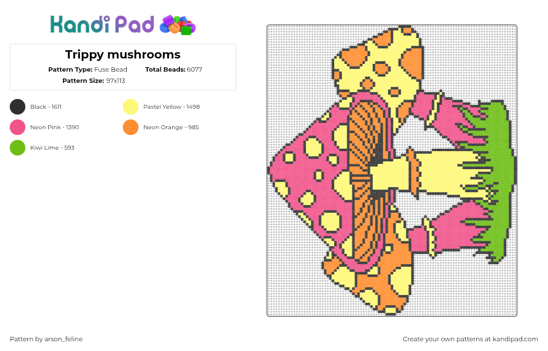 Trippy mushrooms - Fuse Bead Pattern by arson_feline on Kandi Pad - yellow,pink