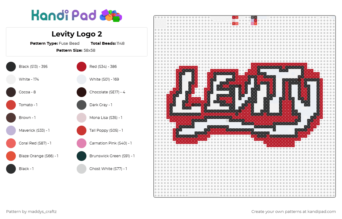 Levity Logo 2 - Fuse Bead Pattern by maddys_craftz on Kandi Pad - white,red