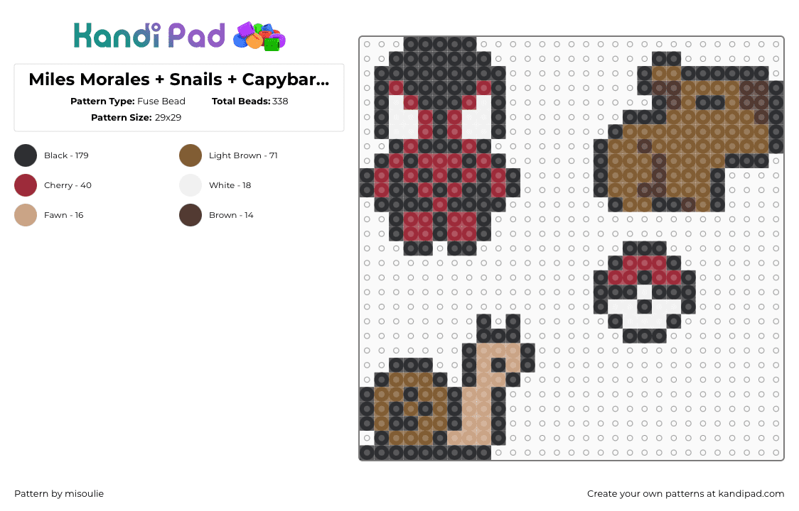 Miles Morales + Snails + Capybara + Pokemon Ball - Fuse Bead Pattern by misoulie on Kandi Pad - 