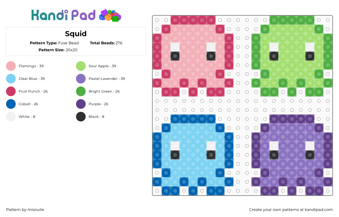 Squid - Fuse Bead Pattern by misoulie on Kandi Pad - 