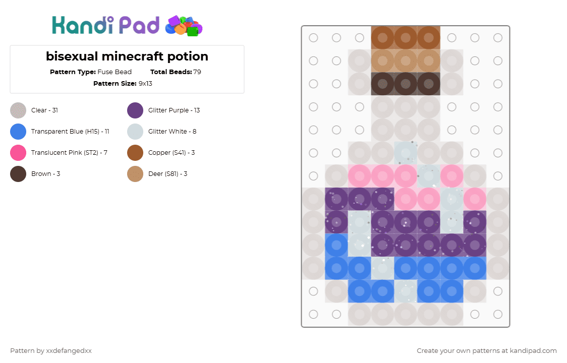 bisexual minecraft potion - Fuse Bead Pattern by xxdefangedxx on Kandi Pad - beige, blue, games, minecraft, pride, purple