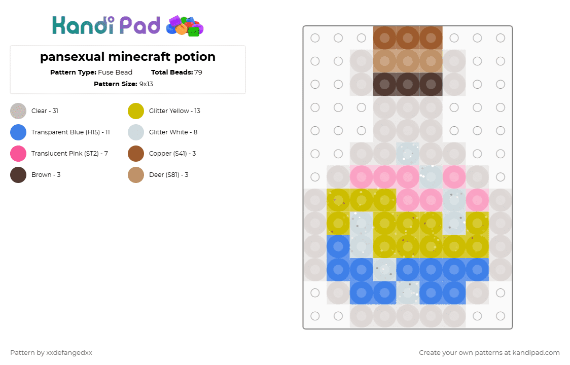 pansexual minecraft potion - Fuse Bead Pattern by xxdefangedxx on Kandi Pad - beige,yellow,blue,minecraft,games,pride
