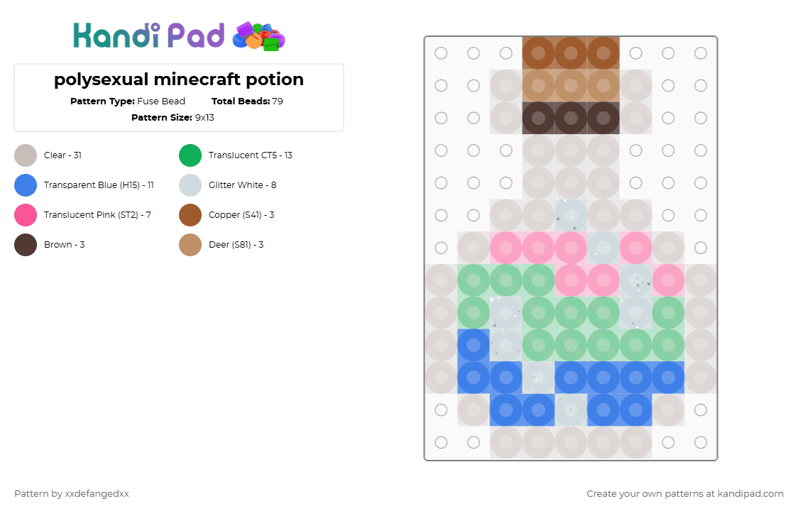 polysexual minecraft potion - Fuse Bead Pattern by xxdefangedxx on Kandi Pad - beige,green,blue,minecraft,games,pride