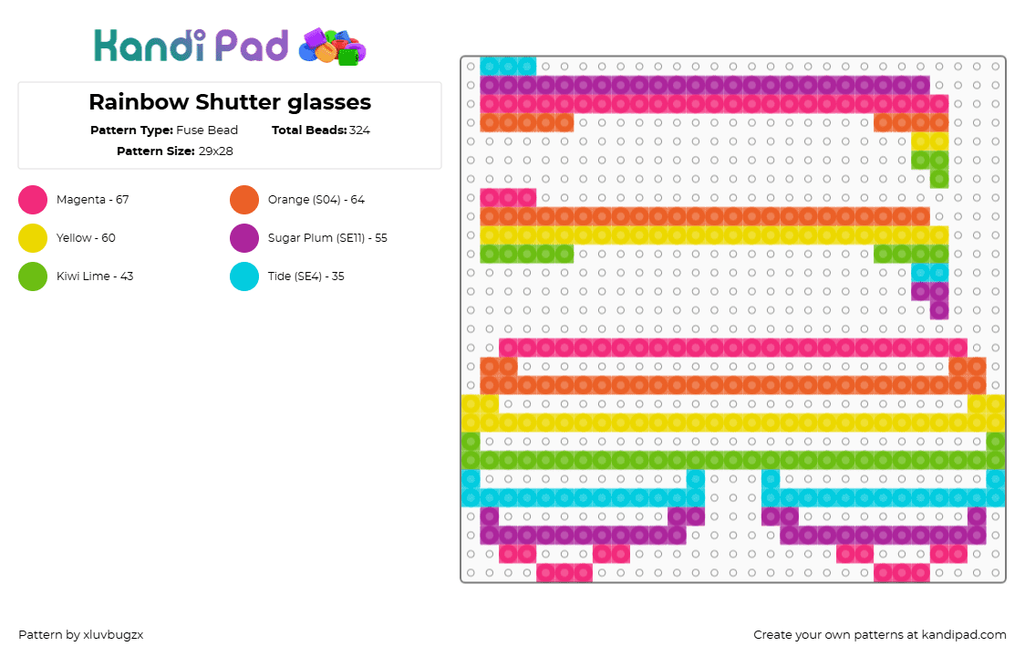 Rainbow Shutter glasses - Fuse Bead Pattern by xxdefangedxx on Kandi Pad - yellow,orange,pink