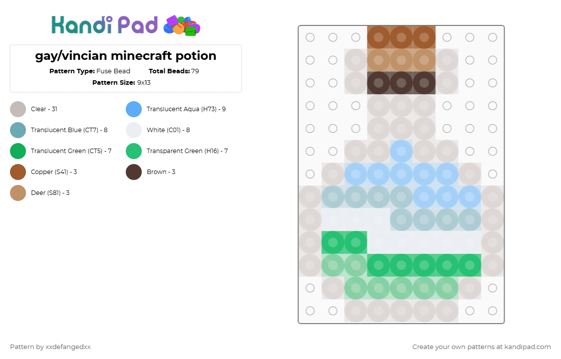 gay/vincian minecraft potion - Fuse Bead Pattern by xxdefangedxx on Kandi Pad - beige,teal,minecraft,games,pride