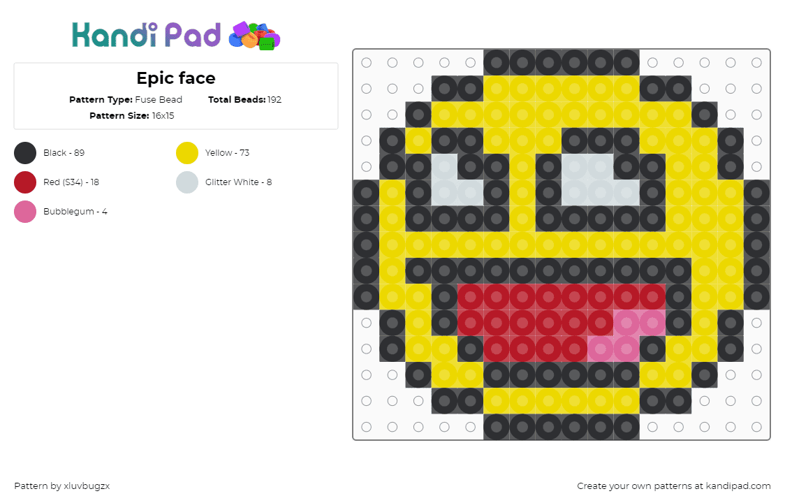 Epic face - Fuse Bead Pattern by xluvbugzx on Kandi Pad - epic face,smiley,roblox,emoji,charm,yellow,red