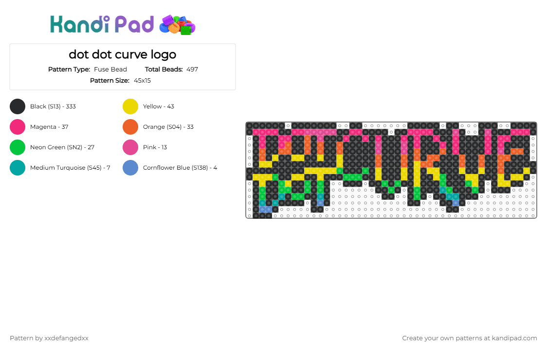 dot dot curve logo - Fuse Bead Pattern by xxdefangedxx on Kandi Pad - black,pink,yellow,green,colorful