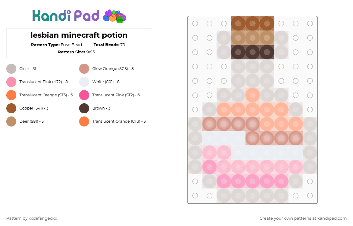 lesbian minecraft potion - Fuse Bead Pattern by xxdefangedxx on Kandi Pad - beige, games, minecraft, pink, pride