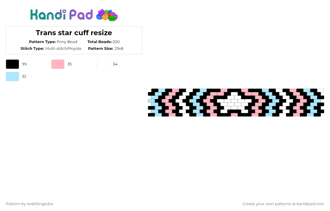 Trans star cuff resize - Pony Bead Pattern by xxdefangedxx on Kandi Pad - light blue,pink