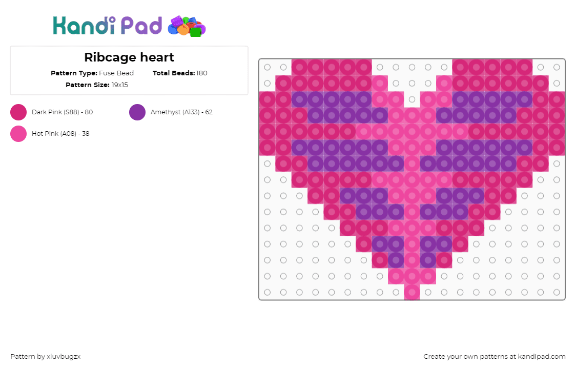 Ribcage heart - Fuse Bead Pattern by xluvbugzx on Kandi Pad - heart,ribs,love,charm,pink,purple