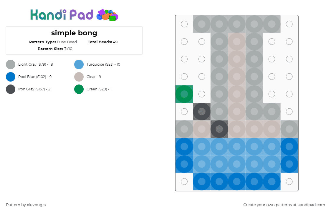 simple bong - Fuse Bead Pattern by xluvbugzx on Kandi Pad - bong,marijuana,weed,smoking,pot,gray,blue