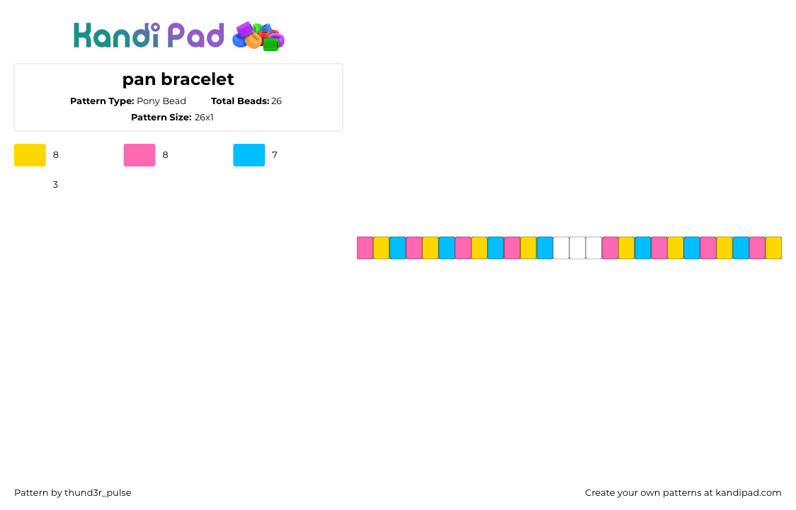 pan bracelet - Pony Bead Pattern by thund3r_pulse on Kandi Pad - pansexual,pride,single,bracelet,pink,yellow,light blue