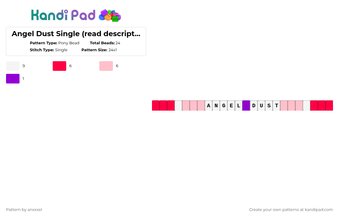 Angel Dust Single (read description) - Pony Bead Pattern by anxxxel on Kandi Pad - red,pink,angel dust,angeldust,hazbin hotel,helluva boss,single