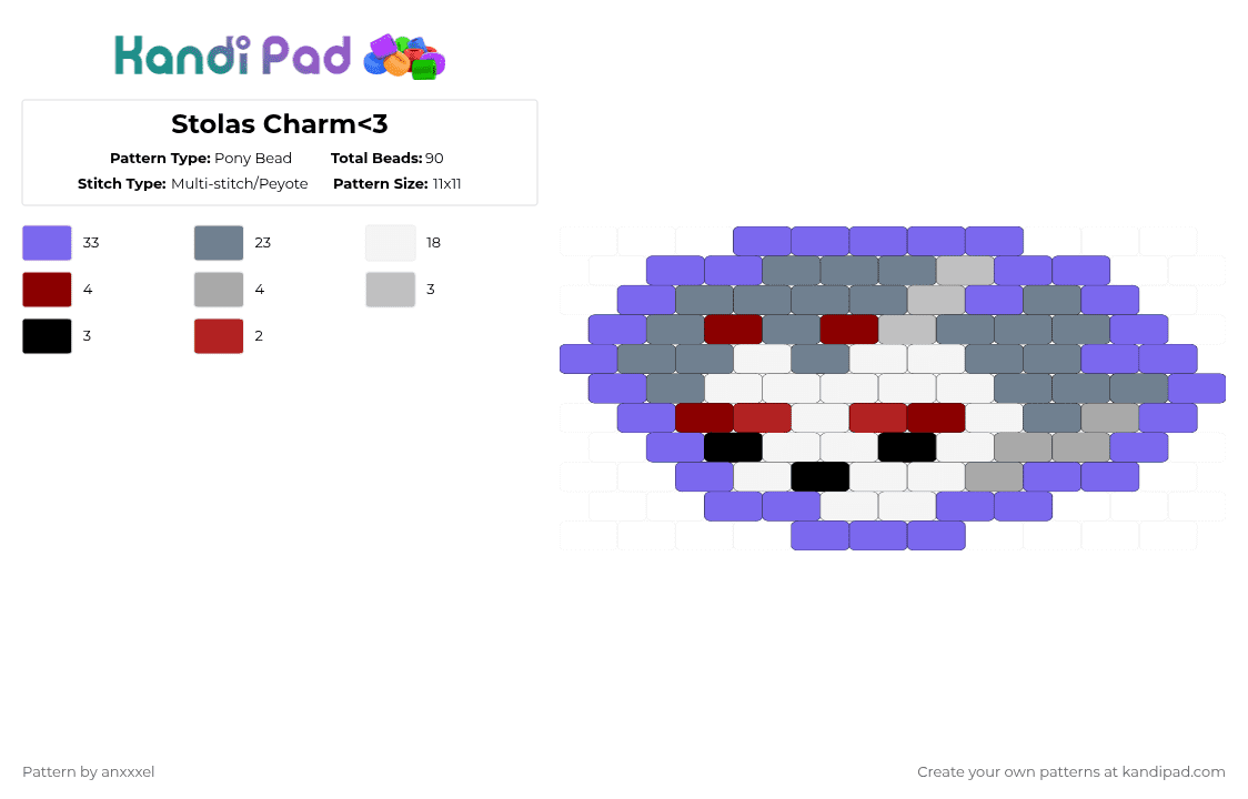 Stolas Charm - Pony Bead Pattern by anxxxel on Kandi Pad - gray,blue,helluva boss,hazbin hotel,bird,owl,stolas