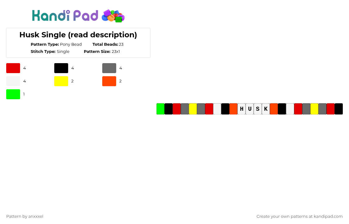 Husk Single (read description) - Pony Bead Pattern by anxxxel on Kandi Pad - husk,single,hazbin hotel,helluva boss,red,gray