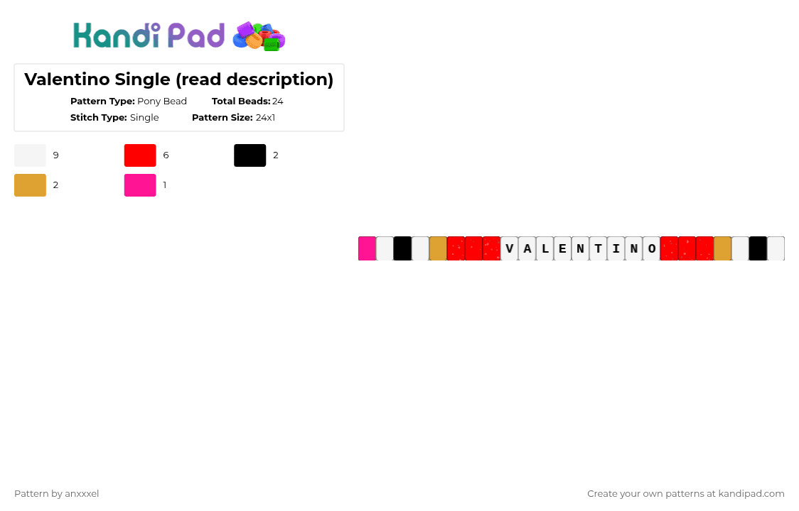 Valentino Single (read description) - Pony Bead Pattern by anxxxel on Kandi Pad - white,red,valentino,hazbin hotel,helluva boss,single,vees