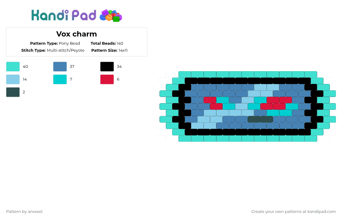 Vox charm - Pony Bead Pattern by anxxxel on Kandi Pad - blue,light blue,hazbin hotel,helluva boss,tv,teal