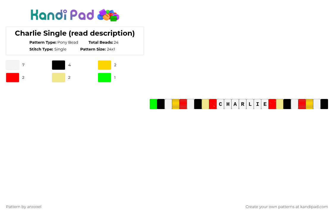 Charlie Single (read description) - Pony Bead Pattern by anxxxel on Kandi Pad - white,yellow,red,charlie,hazbin hotel,helluva boss,single