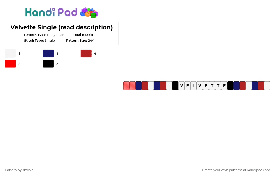 Velvette Single (read description) - Pony Bead Pattern by anxxxel on Kandi Pad - red,purple,velvette,vees,hazbin hotel,helluva boss,single