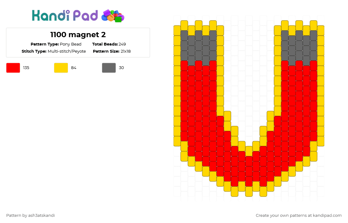 1100 magnet 2 - Pony Bead Pattern by ash3atskandi on Kandi Pad - yellow,red