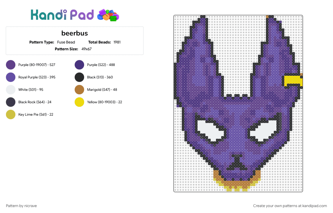 beerus dbz - Fuse Bead Pattern by nicrave on Kandi Pad - purple