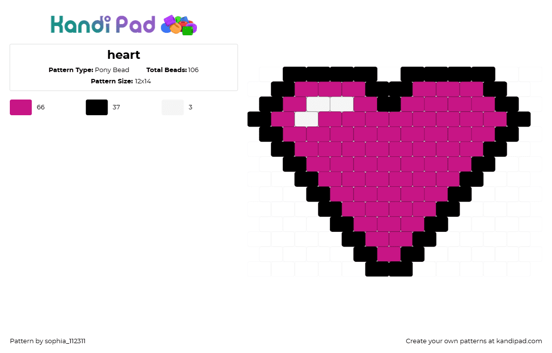 heart - Pony Bead Pattern by sophia_112311 on Kandi Pad - heart,love,valentine,charm,pink