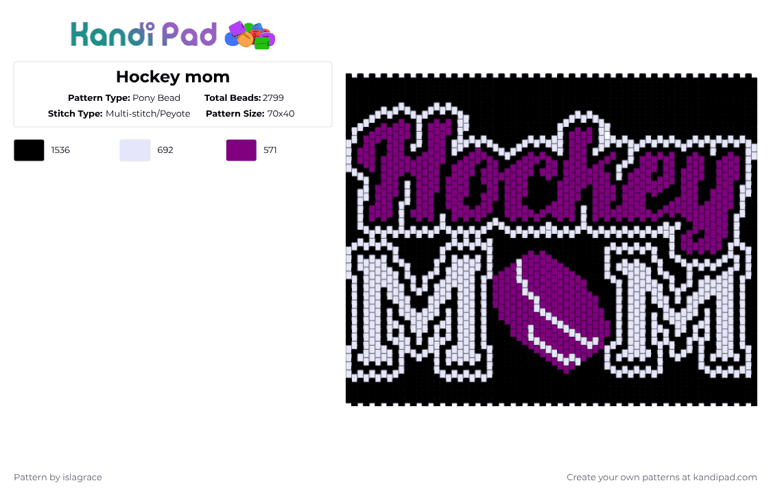 Hockey mom - Pony Bead Pattern by islagrace on Kandi Pad - hockey,mom,sign,banner,sport,sports,pink,white