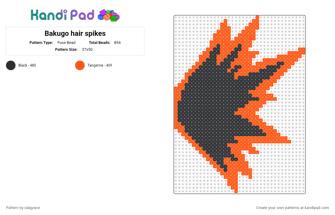 Bakugo hair spikes - Fuse Bead Pattern by islagrace on Kandi Pad - black, orange