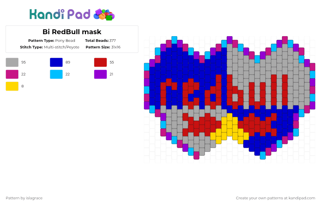 Bi RedBull mask - Pony Bead Pattern by islagrace on Kandi Pad - redbull,energy,drink,logo,food,beige,purple,red,bi,mask