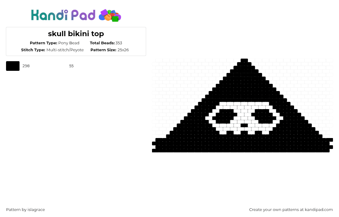 skull bikini top - Pony Bead Pattern by islagrace on Kandi Pad - black