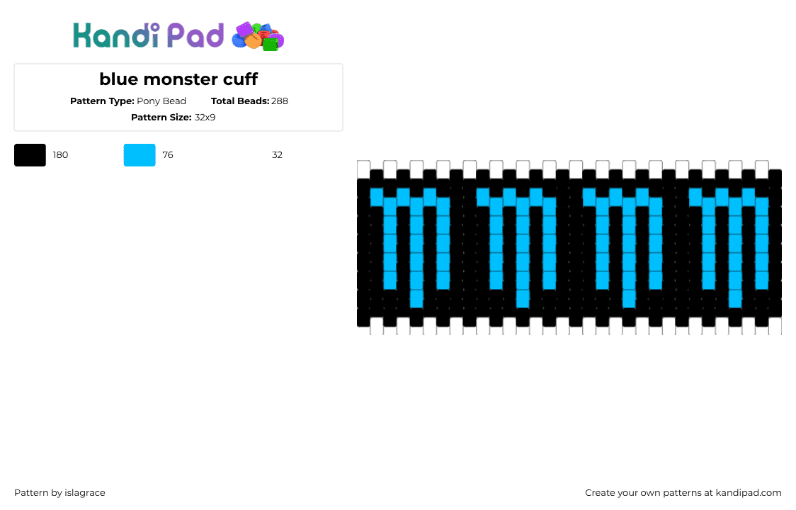 blue monster cuff - Pony Bead Pattern by islagrace on Kandi Pad - monster,energy,logo,repeating,cuff,drink,food,black,white,light blue