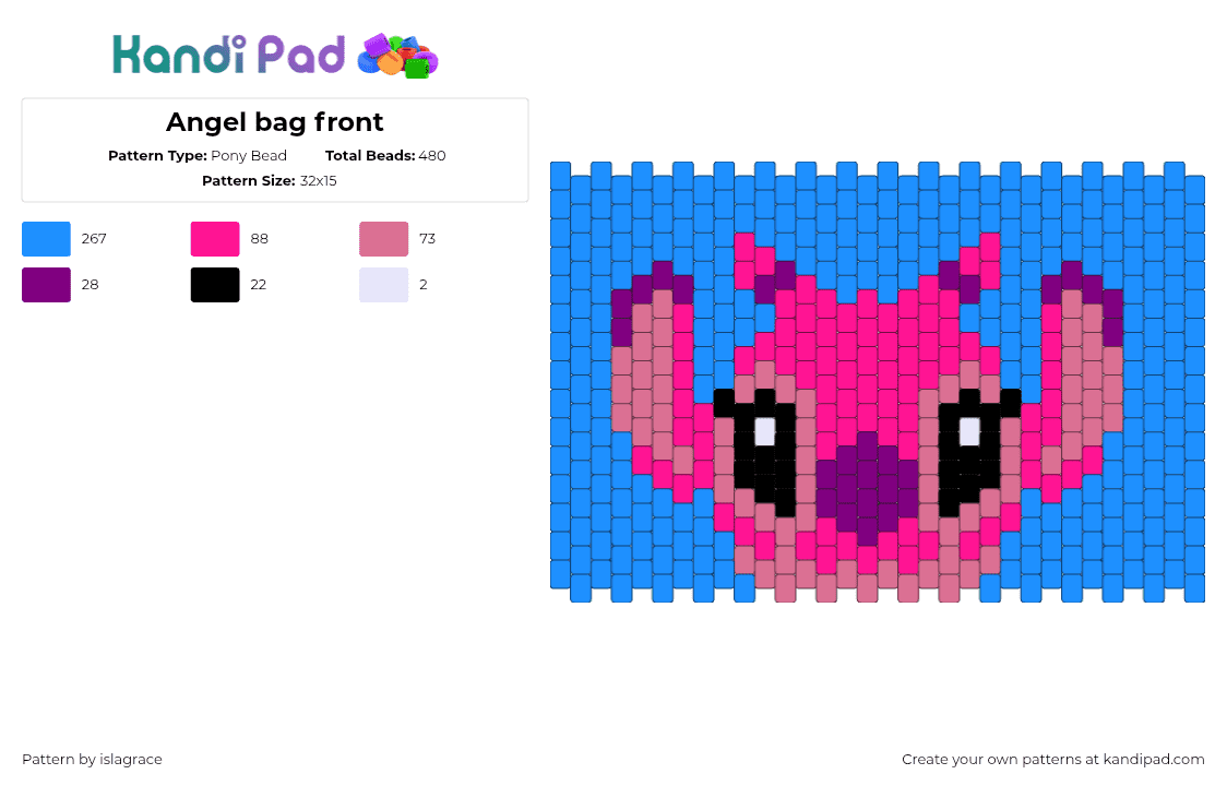 Angel bag front - Pony Bead Pattern by islagrace on Kandi Pad - pink,light blue