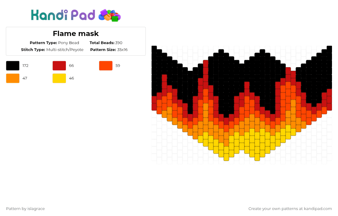 Flame mask - Pony Bead Pattern by islagrace on Kandi Pad - red