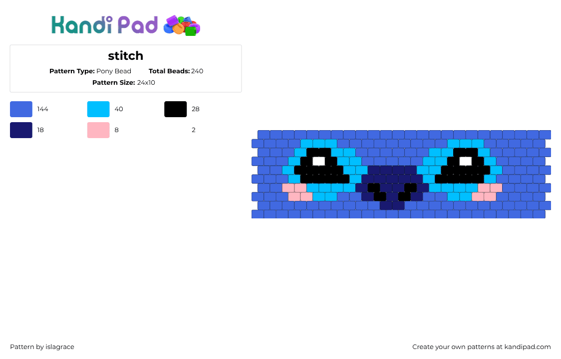 stitch - Pony Bead Pattern by islagrace on Kandi Pad - blue