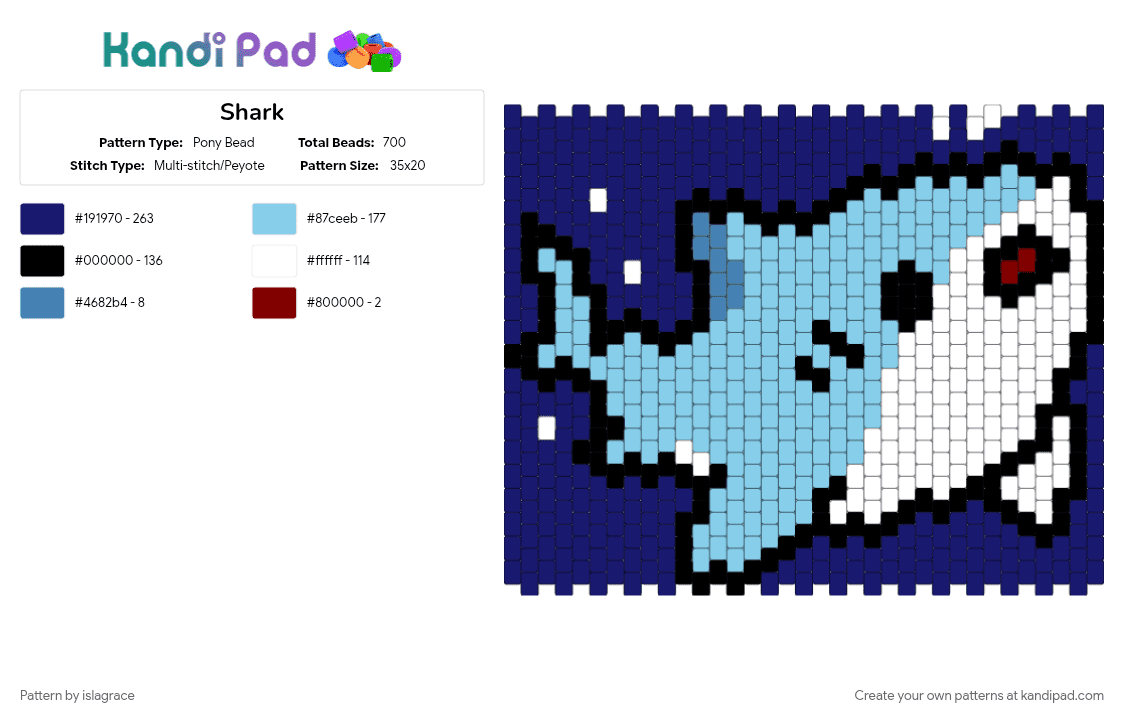 Shark - Pony Bead Pattern by islagrace on Kandi Pad - animal, light blue, ocean, purple, sea, shark, water