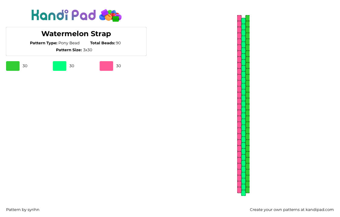 Watermelon Strap - Pony Bead Pattern by syrihn on Kandi Pad - green,teal,pink,pony,bead,watermelon,halter,strap,kandi,garter