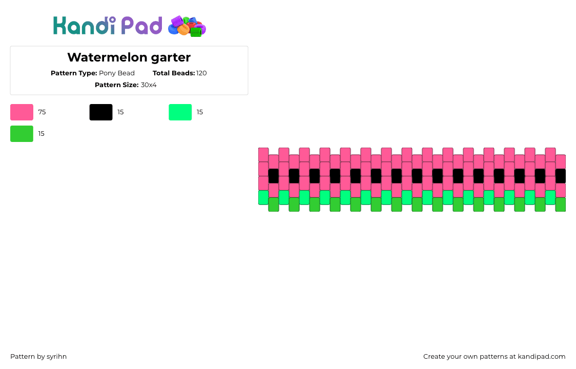 Watermelon garter - Pony Bead Pattern by syrihn on Kandi Pad - pink,pony,bead,garter,belt,watermelon,kandi,panel