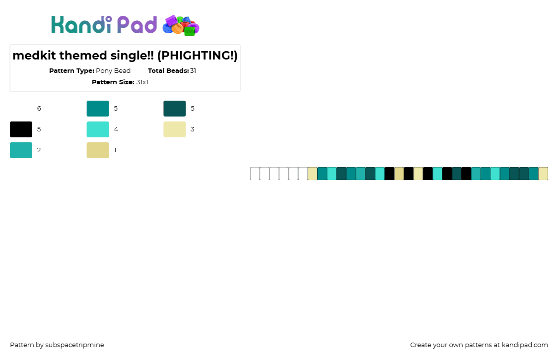 medkit themed single!! (PHIGHTING!) - Pony Bead Pattern by subspacetripmine on Kandi Pad - medkit,phighting,roblox,single,bracelet,video game,teal